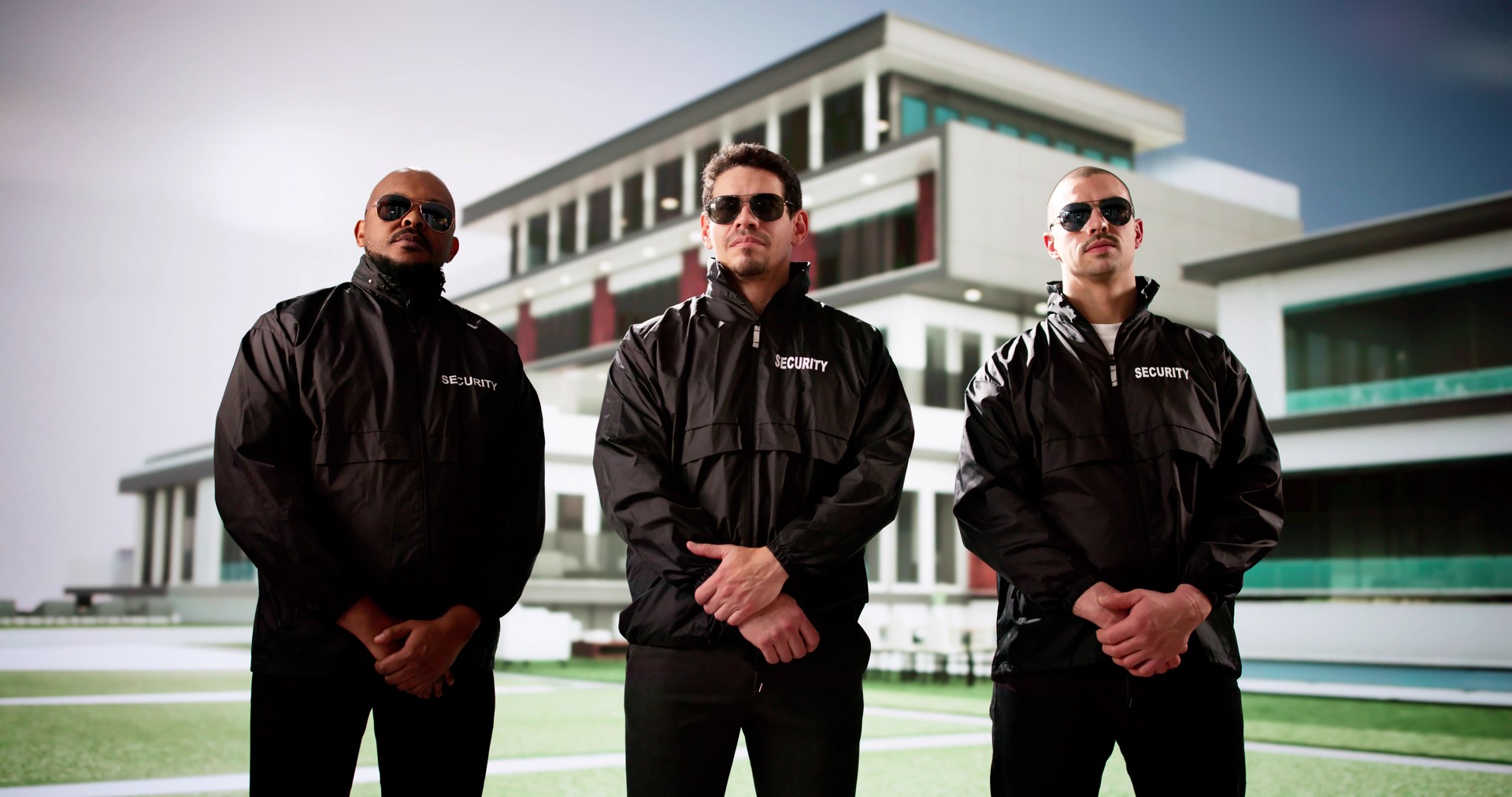 Diverse Security Team Standing Outside Protecting American House